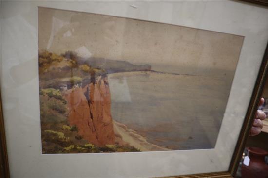 Stanley Inchbold (1856-?), watercolour, Cornish coastal cliffs, signed, 24 x 36cm